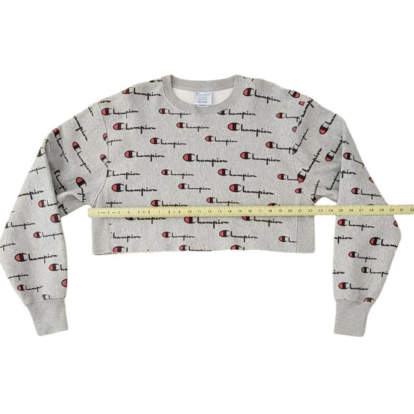 Champion Reverse Weave Oversized Cropped Sweatshirt All-Over Logo Design - Picture 14 of 15